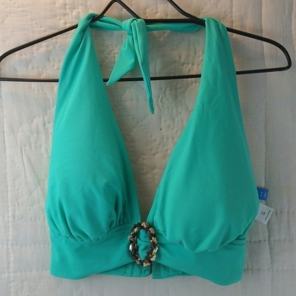 Sessa Green Halter Tie V-Neck Swimsuit Bikini Top - Picture 1 of 9